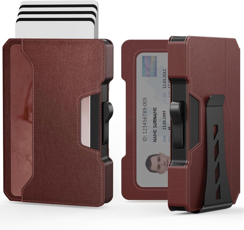 BESSIO Slim Wallet for Men - Minimalist Mens Wallet with Money Clip, Aluminum Pop Up Card Case and Leather Slots Credit Card Holder RFID Blocking Wallet for Men with Gift Box - Image 1